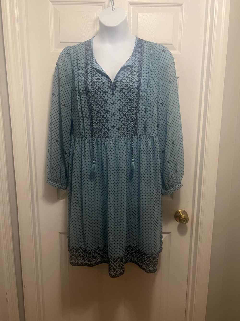 Time and Tru Light Blue Top with Maroon Floral Print
